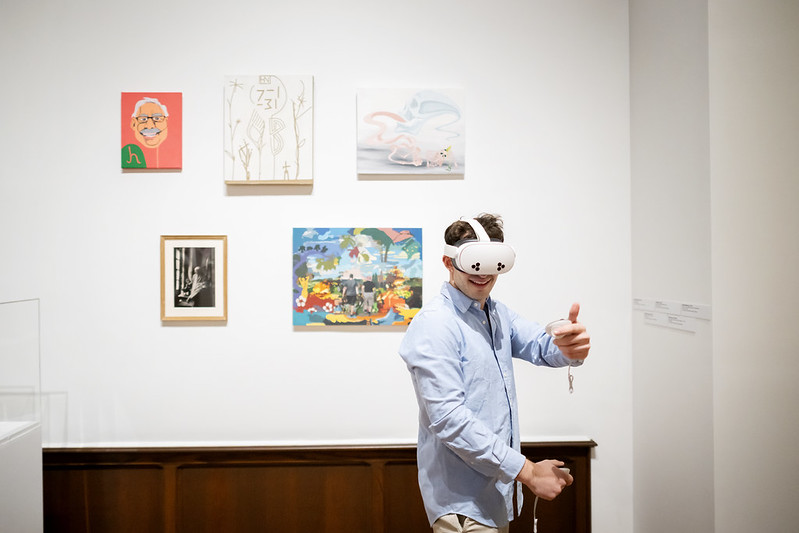 Student engaging in virtual reality in the Arthur Ross Gallery