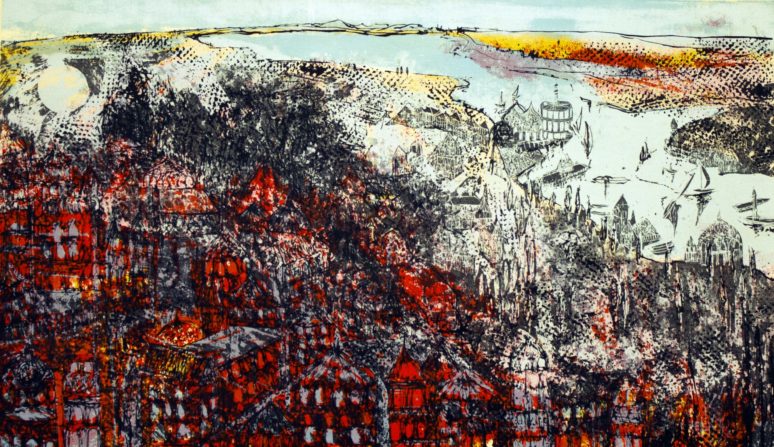 Dawn and Moon, 1964, Serigraph Dorothy Bowman, Penn Art Collection